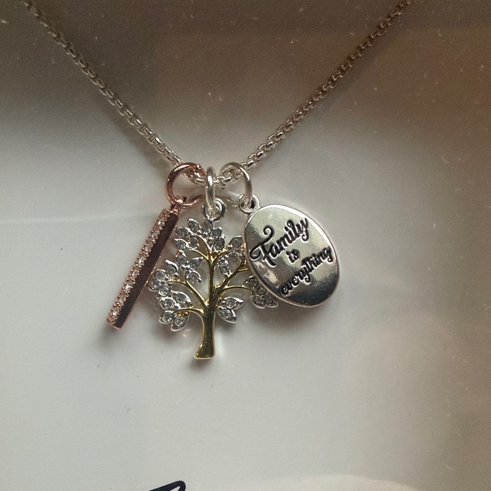 Silver and Gold Family Tree Pendant Necklace. Cross posted.